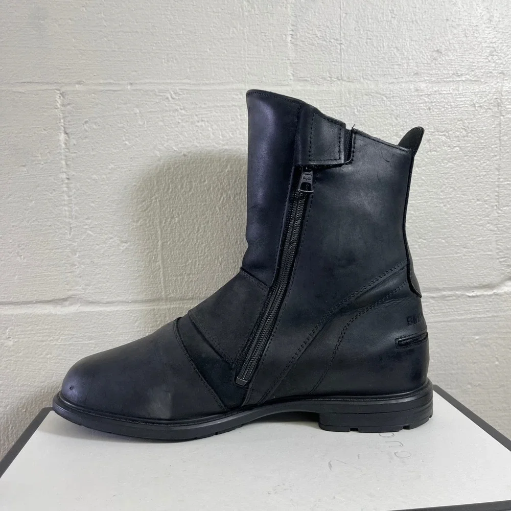 BMW Urban Black Leather Motorcycle Boots Side Zip Riding Shoes Men's 10.5 US